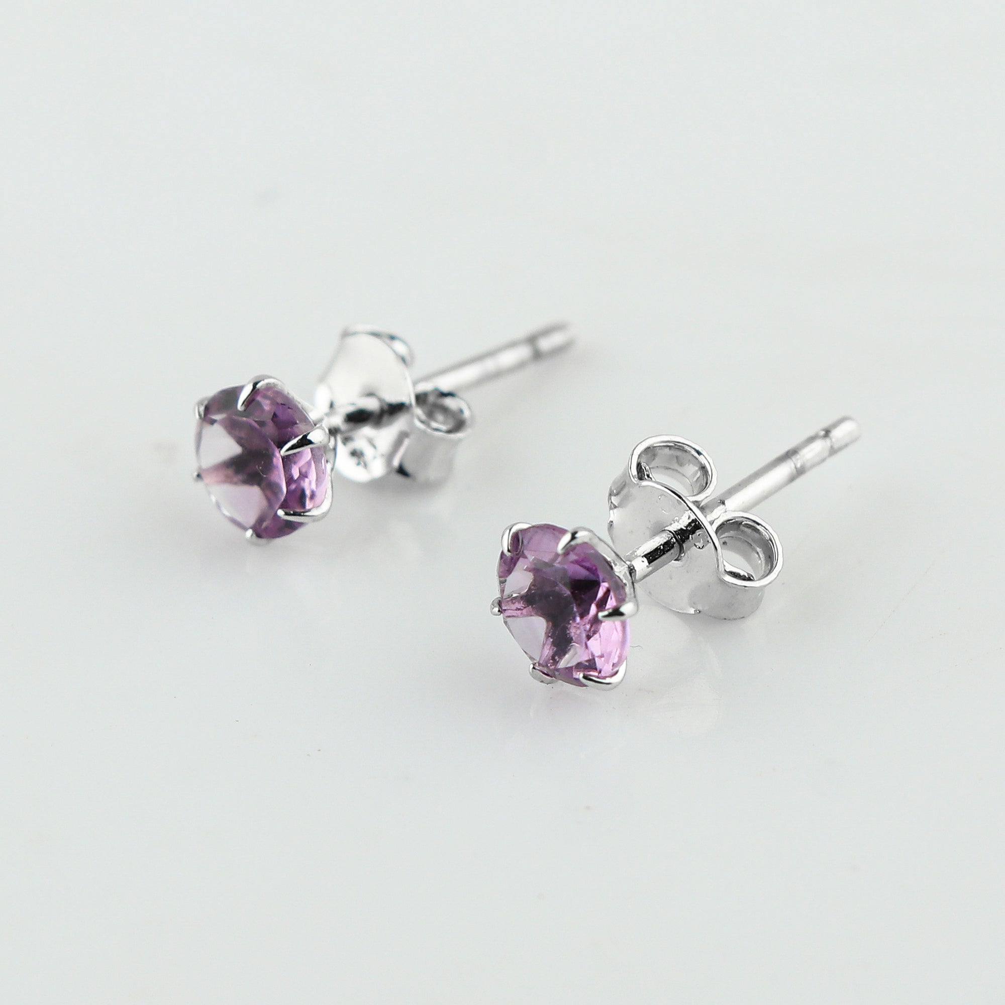 Natural Rose de France Crystal Stud Earrings - Round Shape, Prong Setting, Chakra Healing Gemstone Jewelry for Women