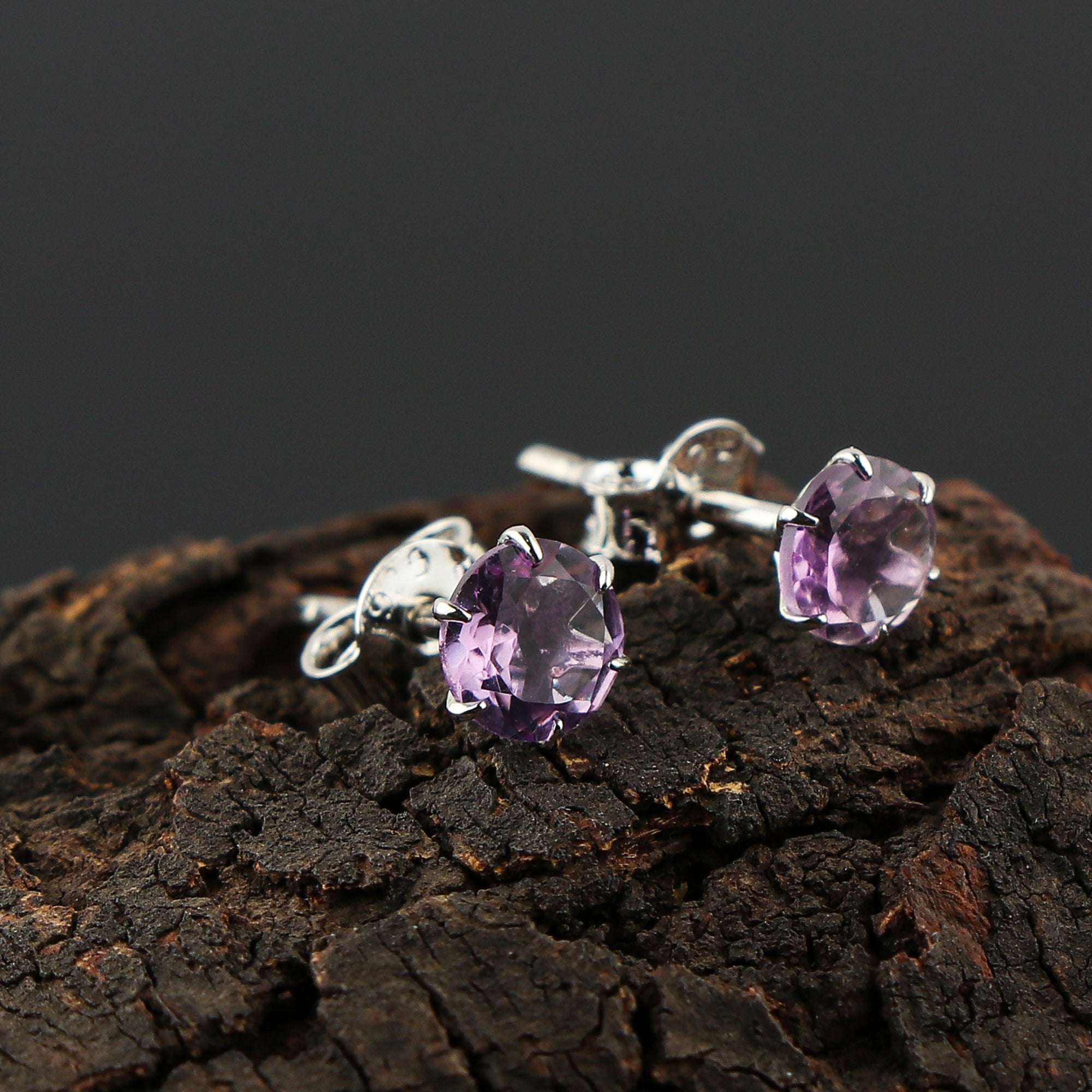 Natural Rose de France Crystal Stud Earrings - Round Shape, Prong Setting, Chakra Healing Gemstone Jewelry for Women