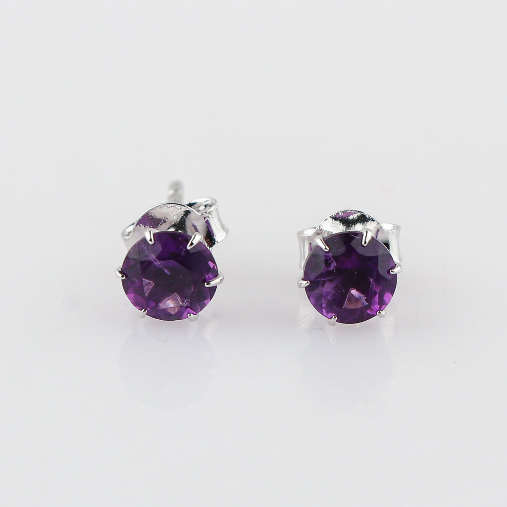 Natural Amethyst Round Shape Gemstone fitted Stud Earrings for Women - Prong style AA++ grade stone Fine Stud Earrings for Sale