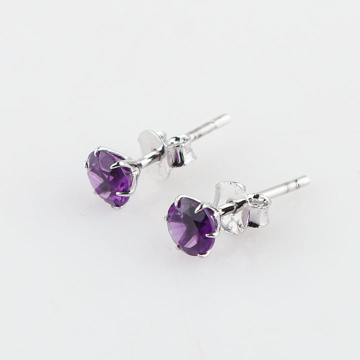 Natural Amethyst Round Shape Gemstone fitted Stud Earrings for Women - Prong style AA++ grade stone Fine Stud Earrings for Sale