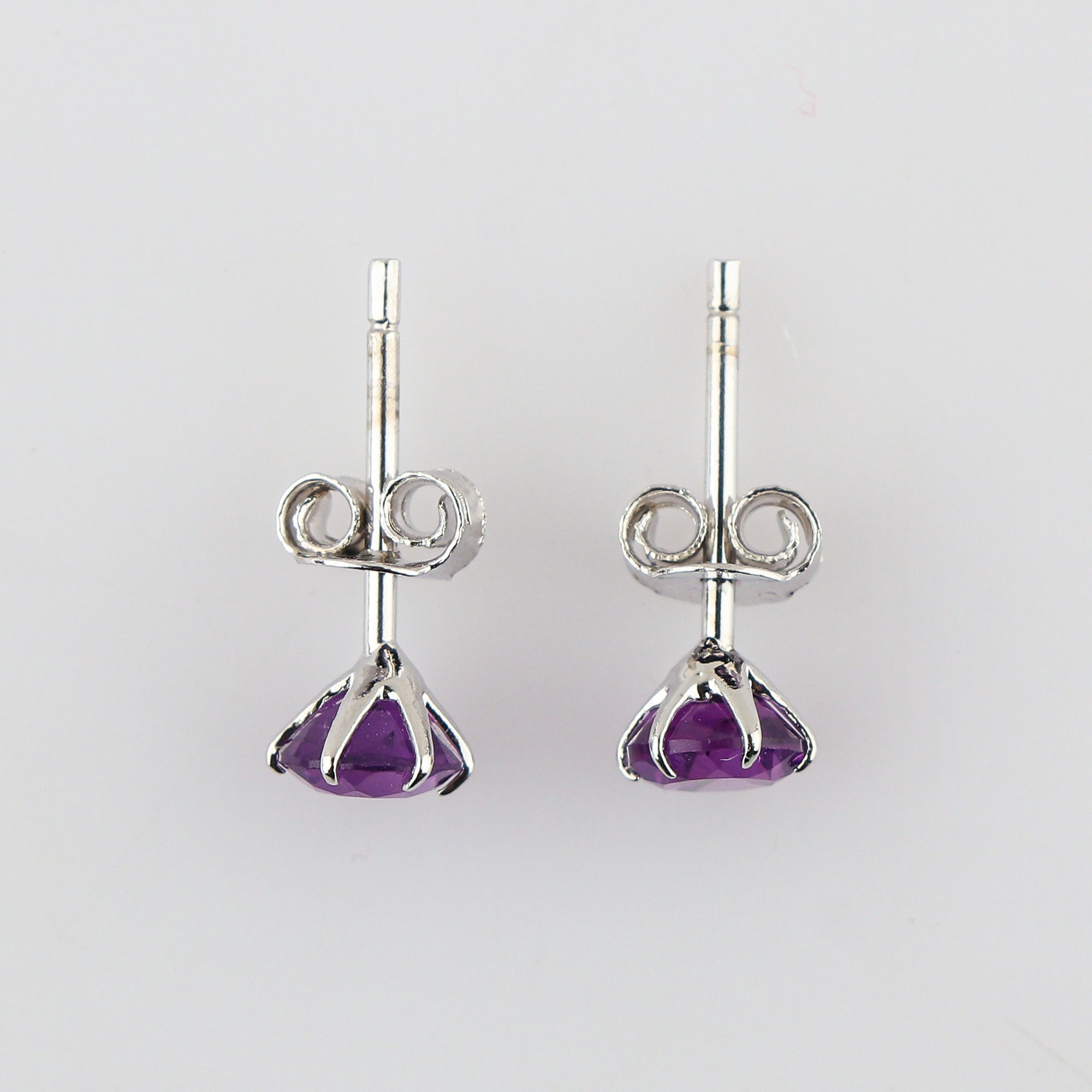 Natural Amethyst Round Shape Gemstone fitted Stud Earrings for Women - Prong style AA++ grade stone Fine Stud Earrings for Sale