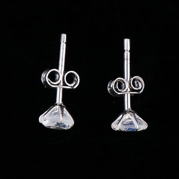 Natural Moonstone Stud Earrings in Round Shape for Women - Red Crystal Gemstone with Healing Chakra Energy