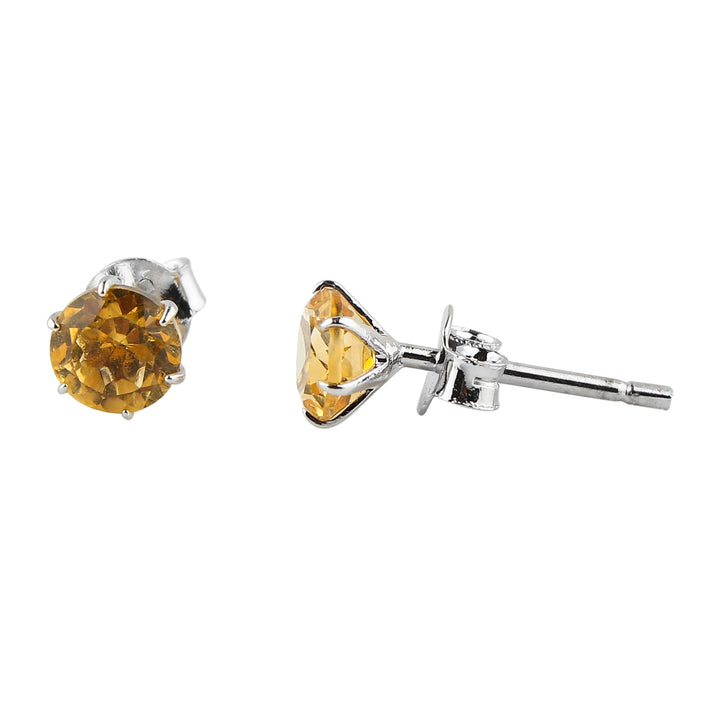 Natural Citrine Round Stud Earrings | 5x5mm Brilliant Cut | 925 Sterling Silver | AA+ Quality | Fine Jewelry Piece for Women