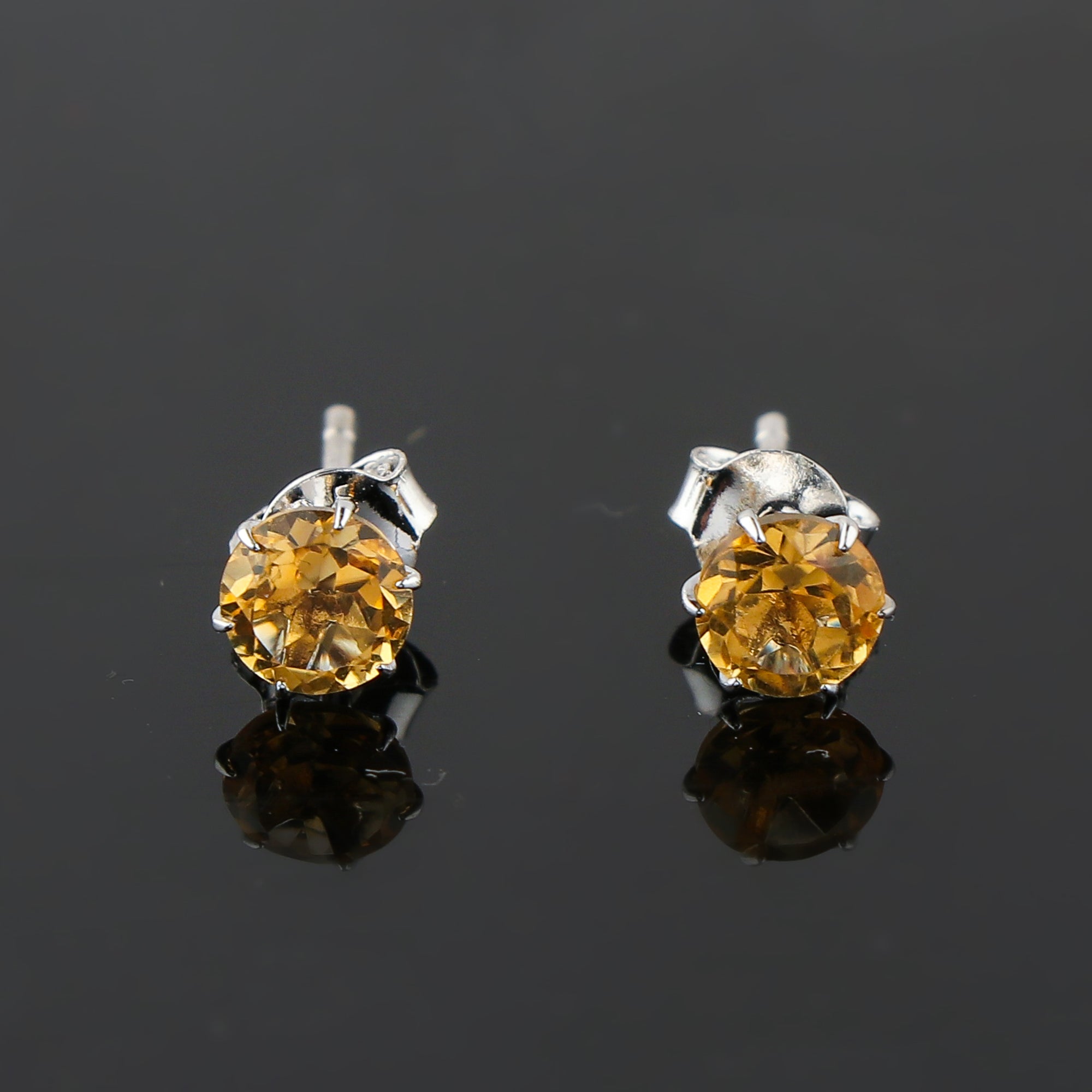 Natural Citrine Round Stud Earrings | 5x5mm Brilliant Cut | 925 Sterling Silver | AA+ Quality | Fine Jewelry Piece for Women