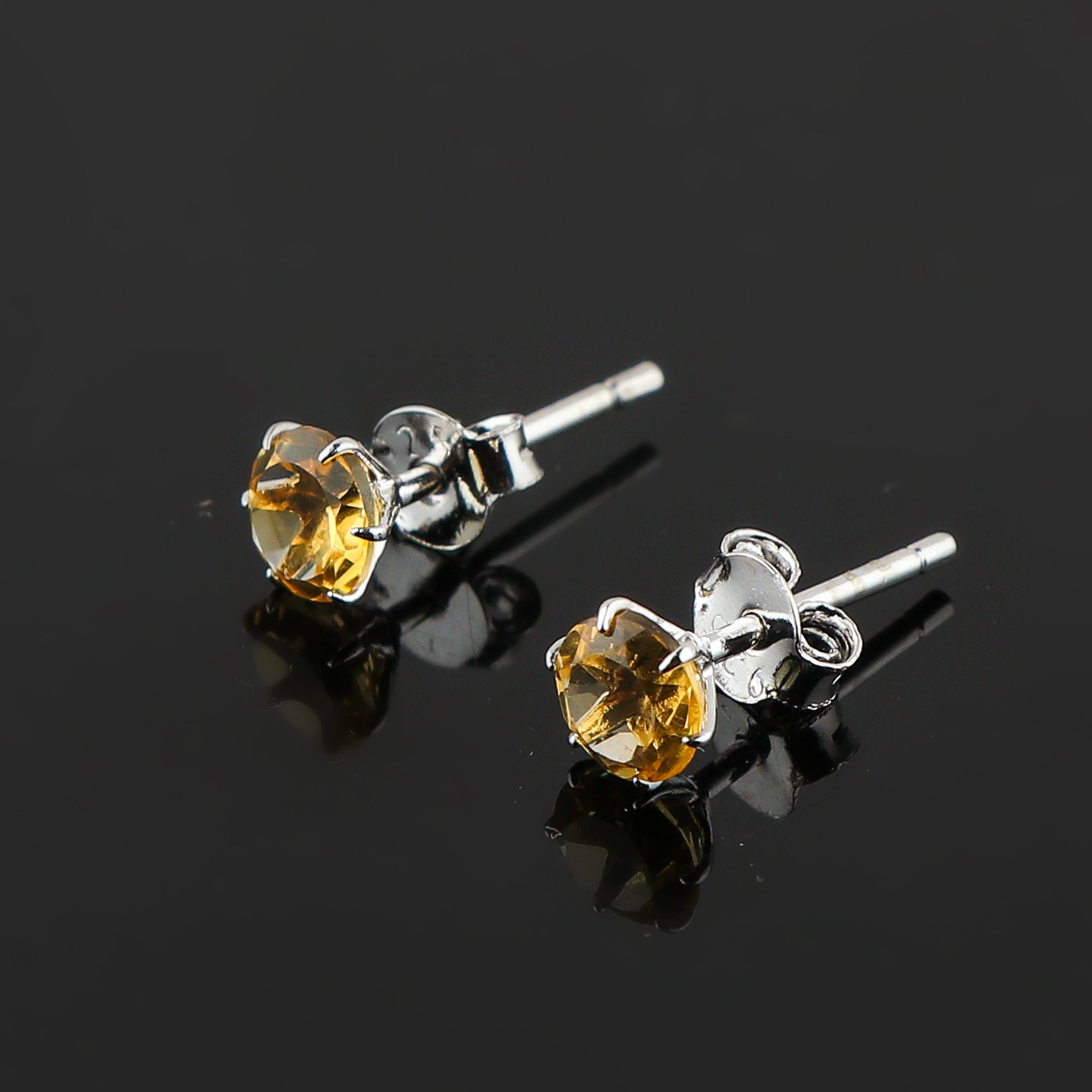 Natural Citrine Round Stud Earrings | 5x5mm Brilliant Cut | 925 Sterling Silver | AA+ Quality | Fine Jewelry Piece for Women