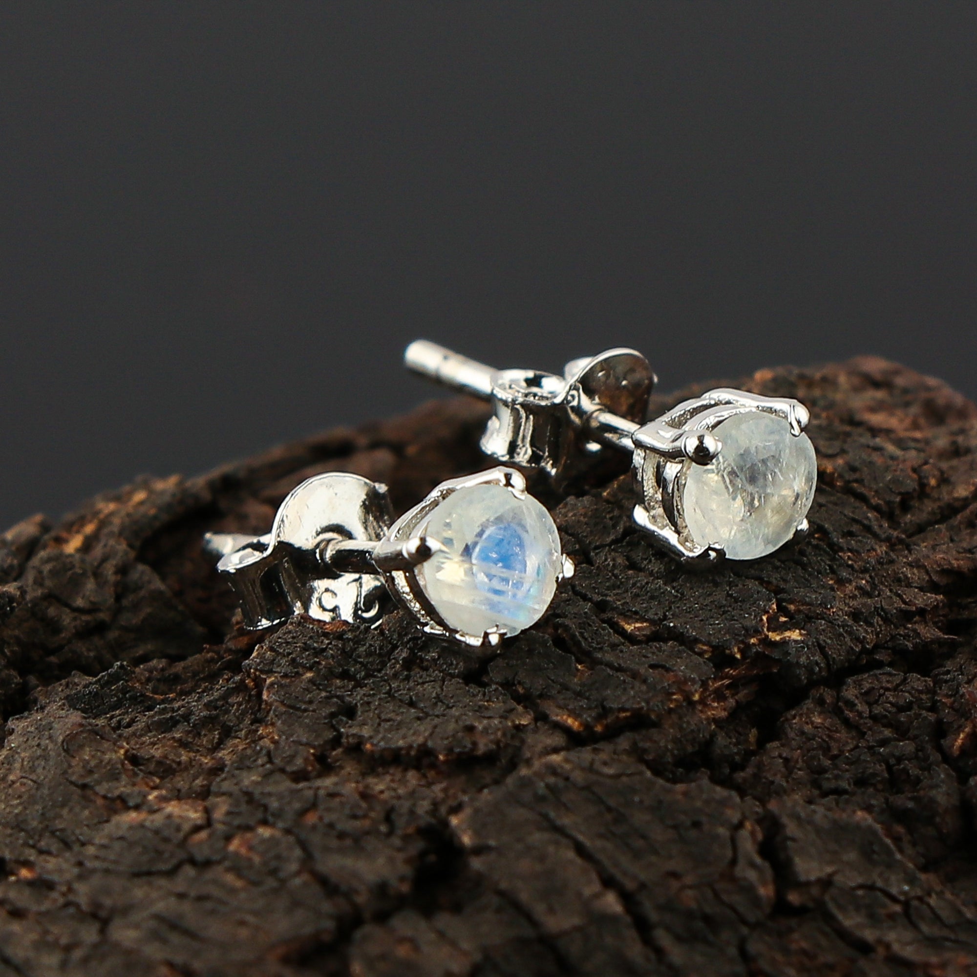 Natural Moonstone Round Shape Stud Earrings | 4x4mm Round Brilliant Cut | AA+ Quality | 925 Sterling Silver