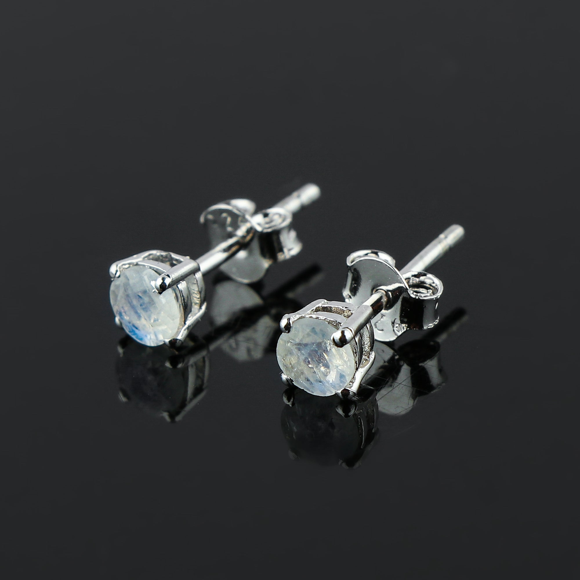 Natural Moonstone Round Shape Stud Earrings | 4x4mm Round Brilliant Cut | AA+ Quality | 925 Sterling Silver
