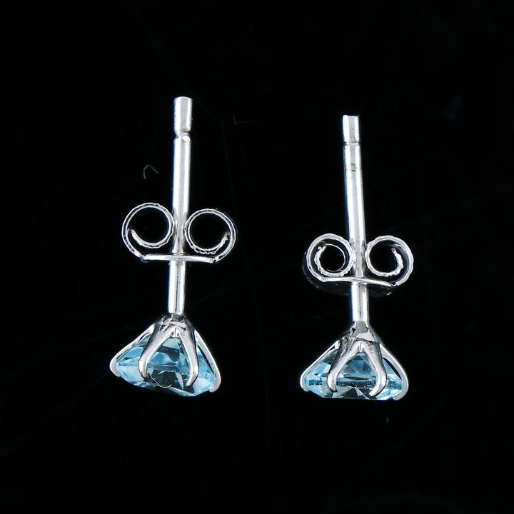 Natural Sky Blue Topaz Crystals Round Shape Stud Earring For Women, Chakra Energy Healing Gemstone, Real Crystal, Birthstone, Beautiful Women Simple Christmas Gift Jewelry