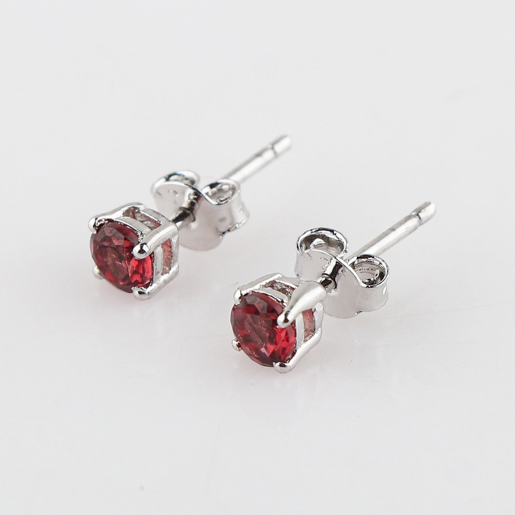 Natural Garnet Crystal Round Stud Earrings for Women | Crafted with 925 Sterling Silver | Birthstone Jewelry & Chakra Healing | Perfect Gift