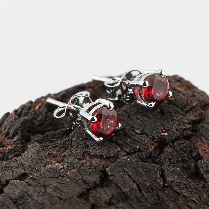 Natural Garnet Gemstone Stud Earrings | Round Shape, 925 Sterling Silver Crafted Jewelry Piece | Perfect fine Jewelry for Women that Suits any occasion