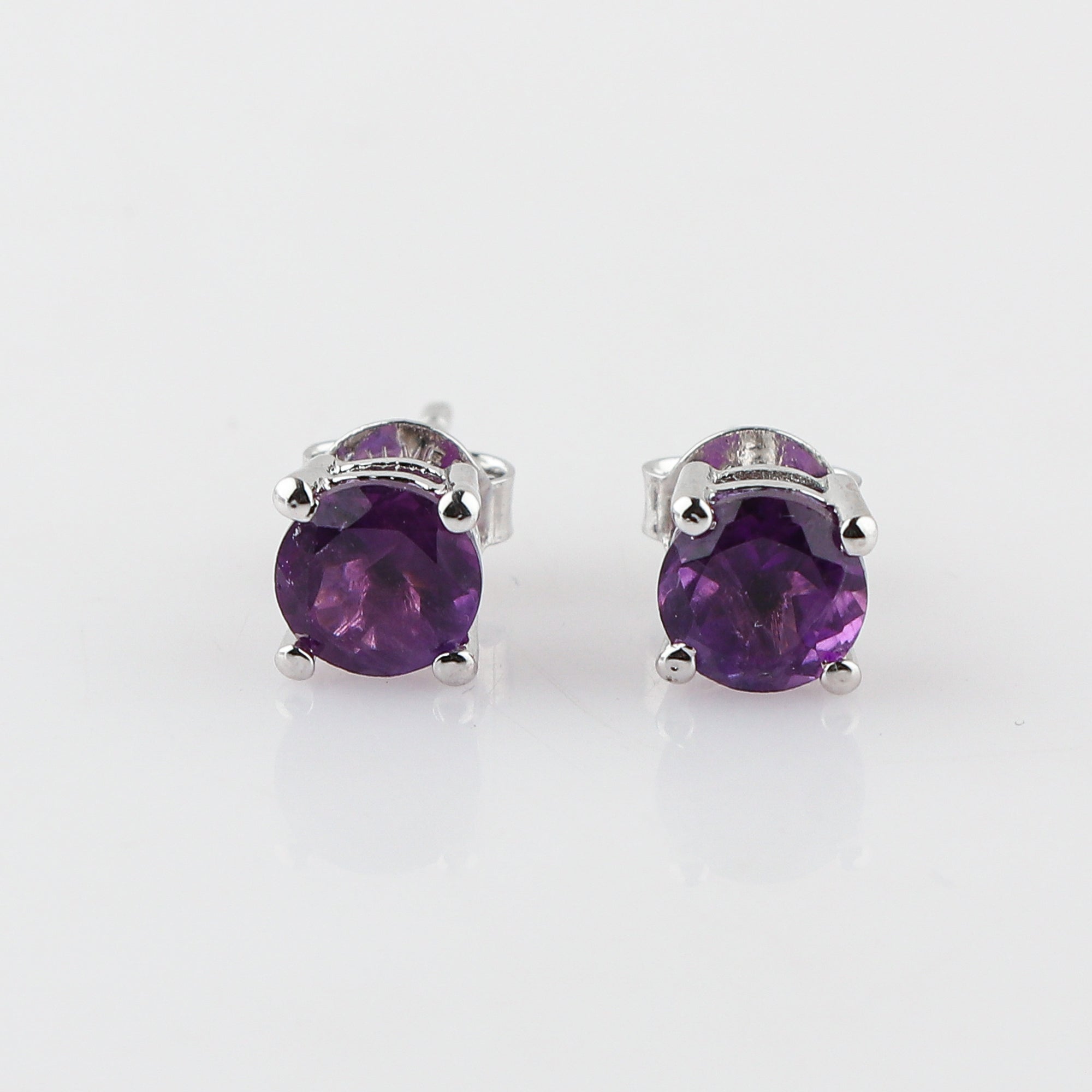 Natural Amethyst Round Stud Earrings | 6x6mm Brilliant Cut | 925 Sterling Silver | AA+ Quality | Premium Jewelry for Women