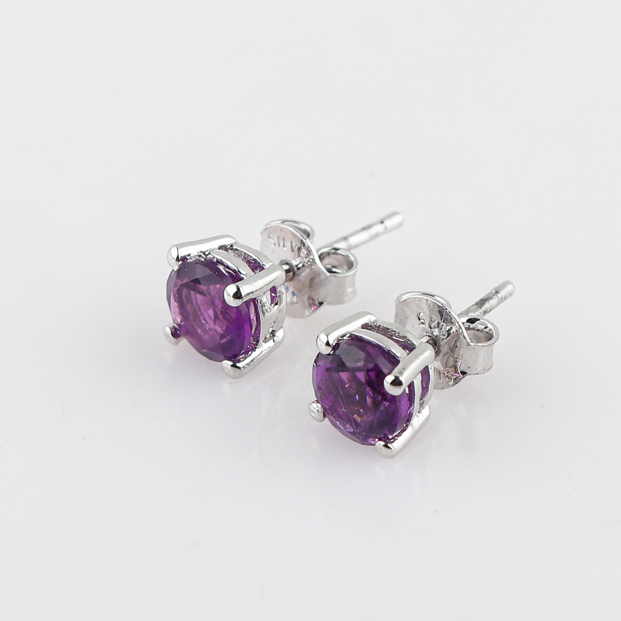 Natural Amethyst Round Stud Earrings | 6x6mm Brilliant Cut | 925 Sterling Silver | AA+ Quality | Premium Jewelry for Women