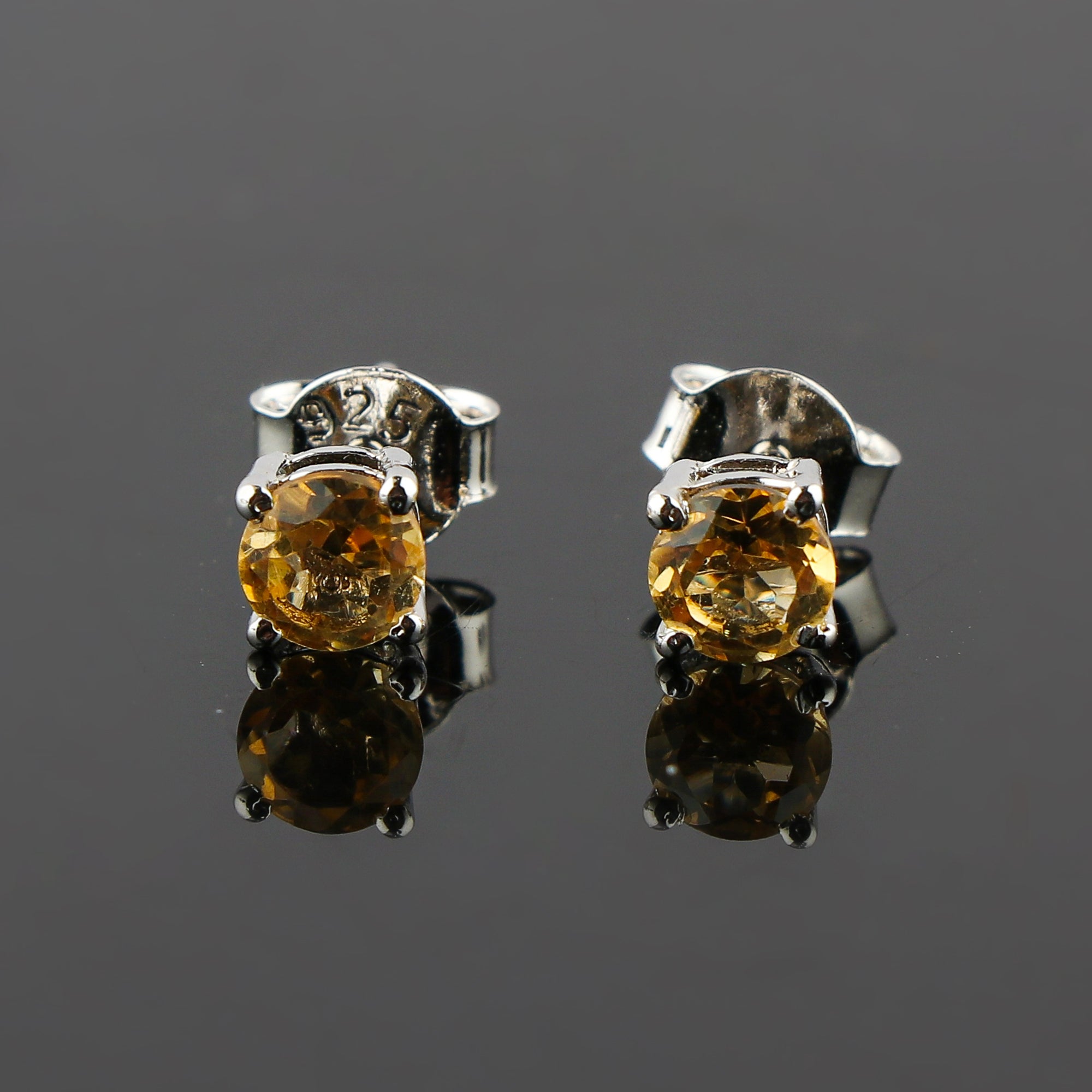 Natural Citrine Round Stud Earrings | 5x5mm Brilliant Cut | 925 Sterling Silver | AA+ Quality