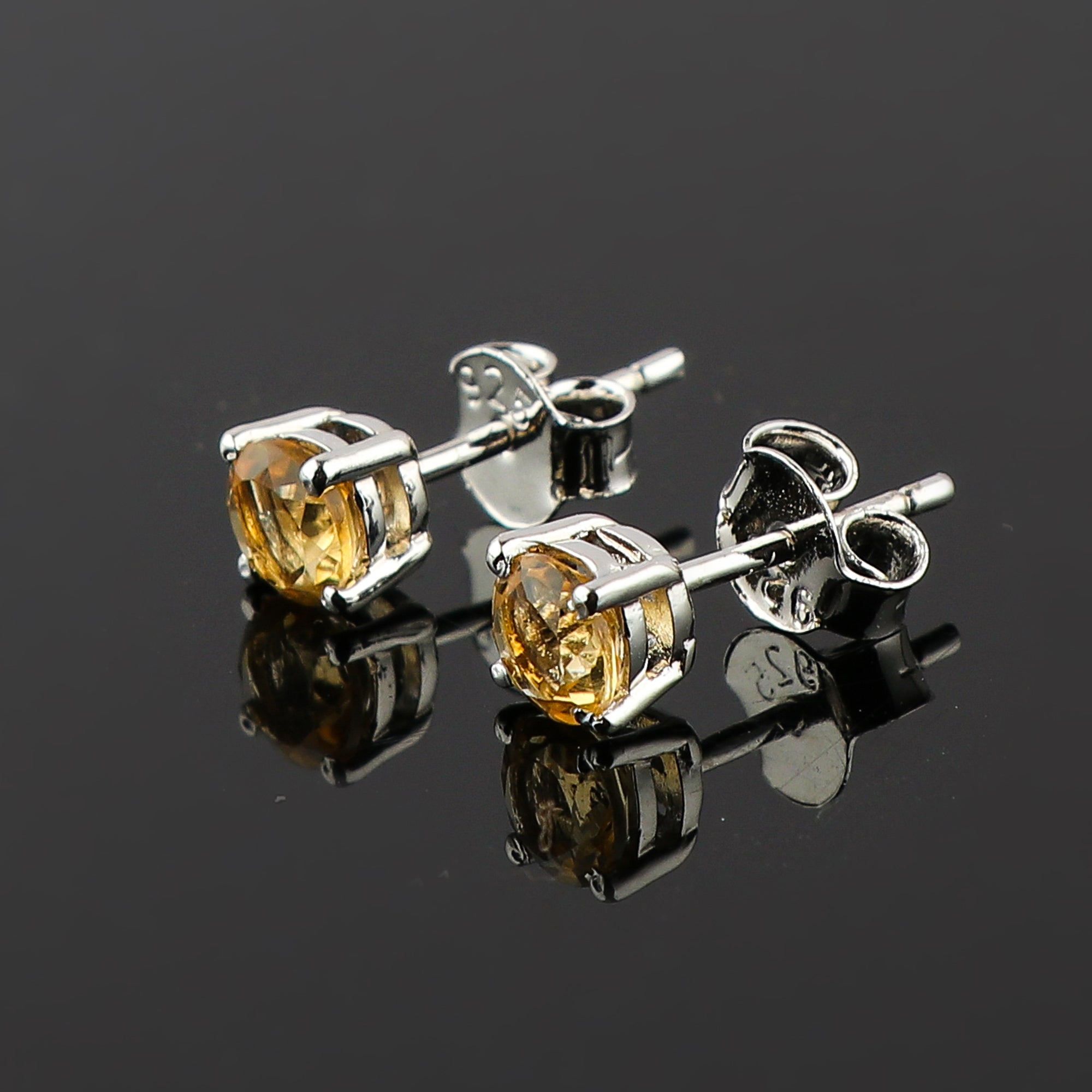 Natural Citrine Round Stud Earrings | 5x5mm Brilliant Cut | 925 Sterling Silver | AA+ Quality