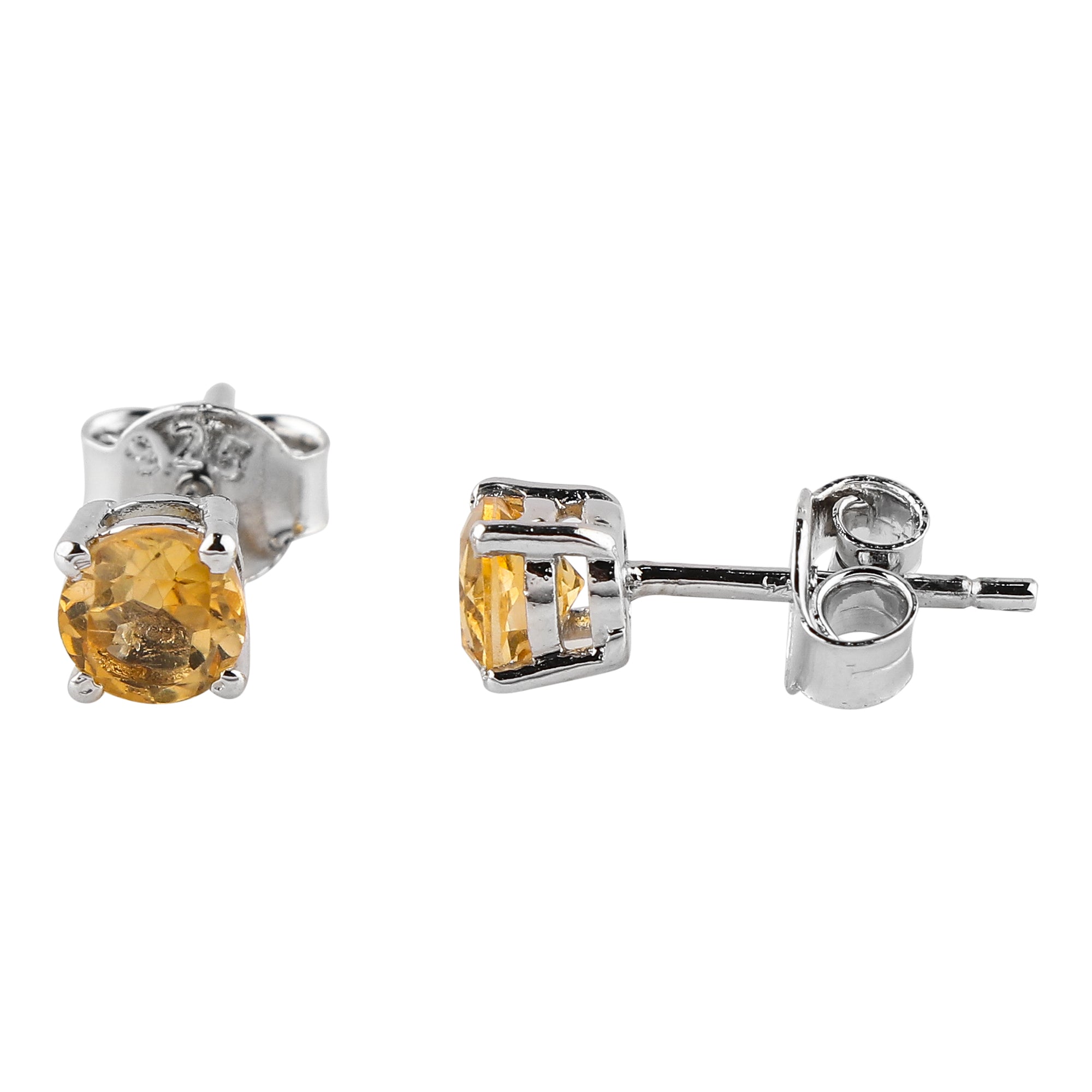 Natural Citrine Round Stud Earrings | 5x5mm Brilliant Cut | 925 Sterling Silver | AA+ Quality