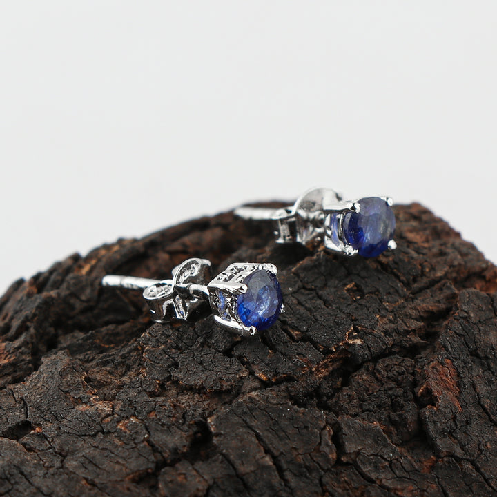 Natural Sapphire Round Stud Earrings | 4x4mm Brilliant Cut | 925 Sterling Silver | AA+ Quality | Perfect Gift for Women | Fine Jewelry