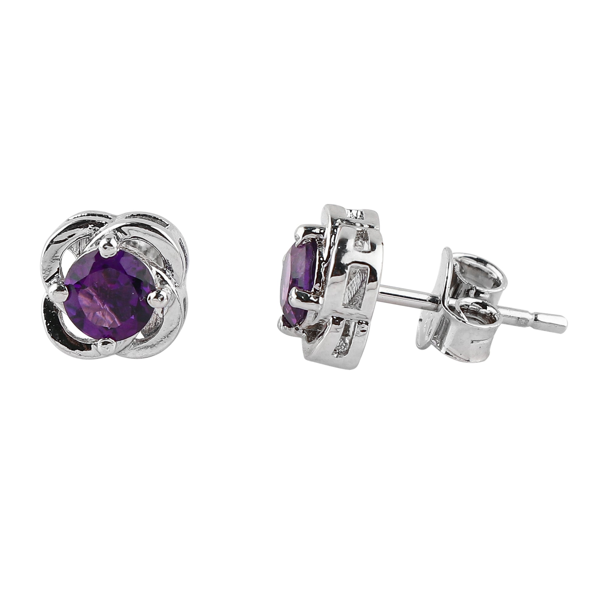 Natural Amethyst Round Stud Earrings crafted from 925 sterling silver