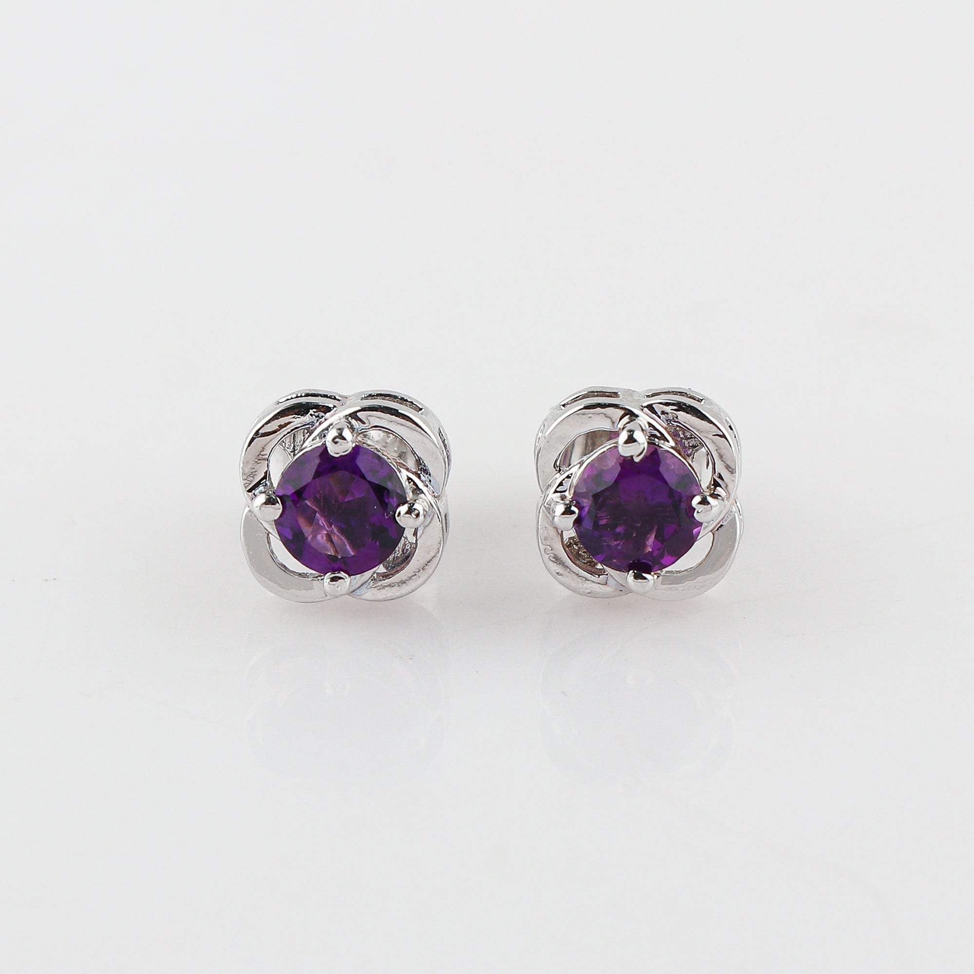 Real Natural Amethyst Gemstone in Stud Earrings 