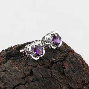 Purple Amethyst Gemstone fit Stud Earrings for Women