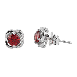 Brilliant Cut Round Natural Garnet Gemstone Stud Earrings 