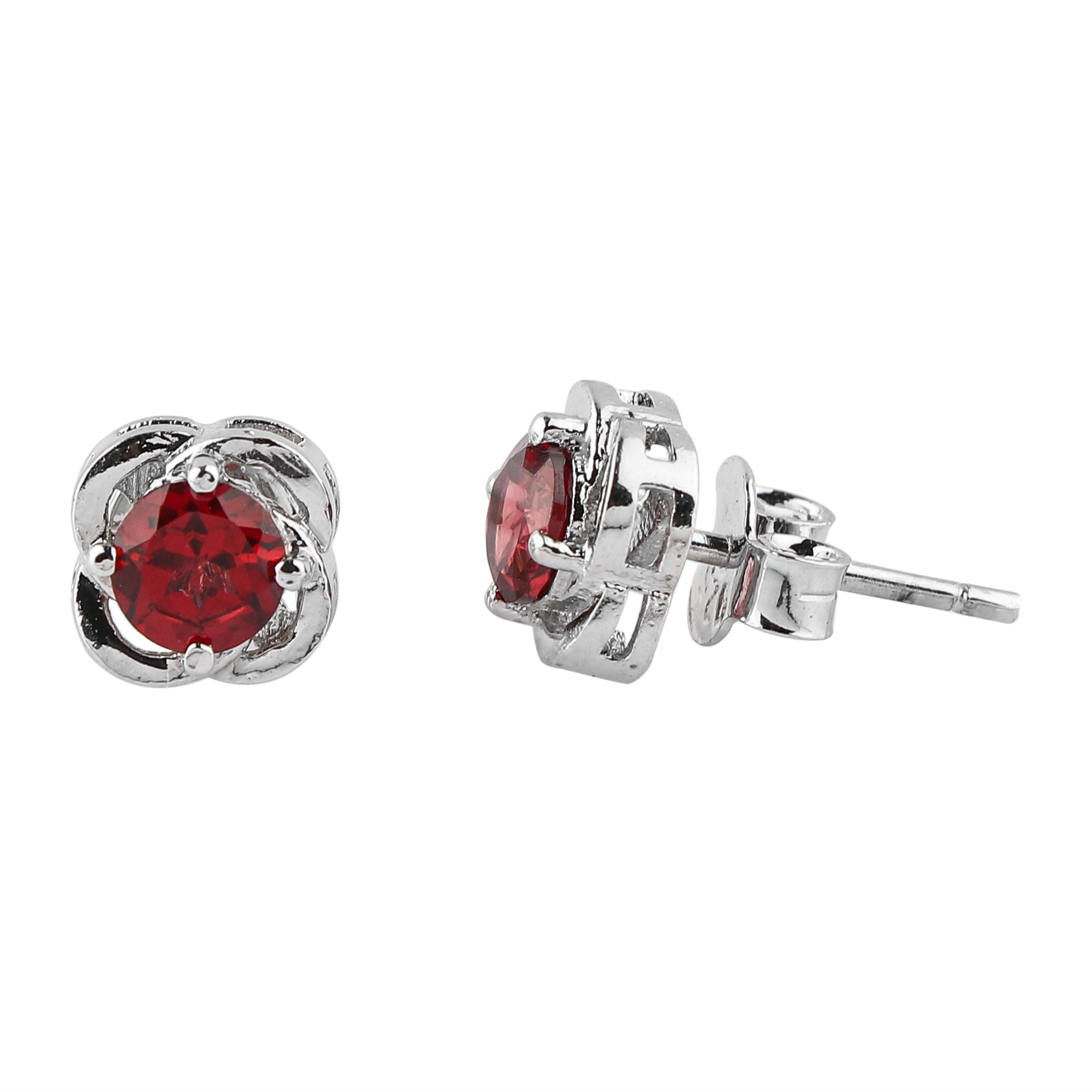 Brilliant Cut Round Natural Garnet Gemstone Stud Earrings 