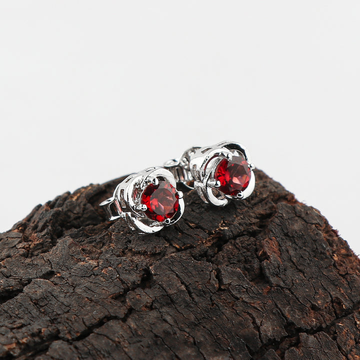 AA+ Quality Garnet Gemstone Stud Earrings 