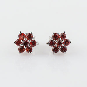 Delicate 7-Stone Garnet Flower Stud Earrings