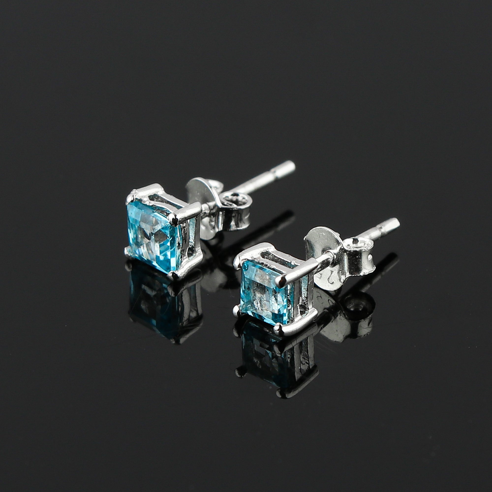 Sky Blue Topaz Chakra Healing Square Earrings | AA+ Premium Quality Stone 