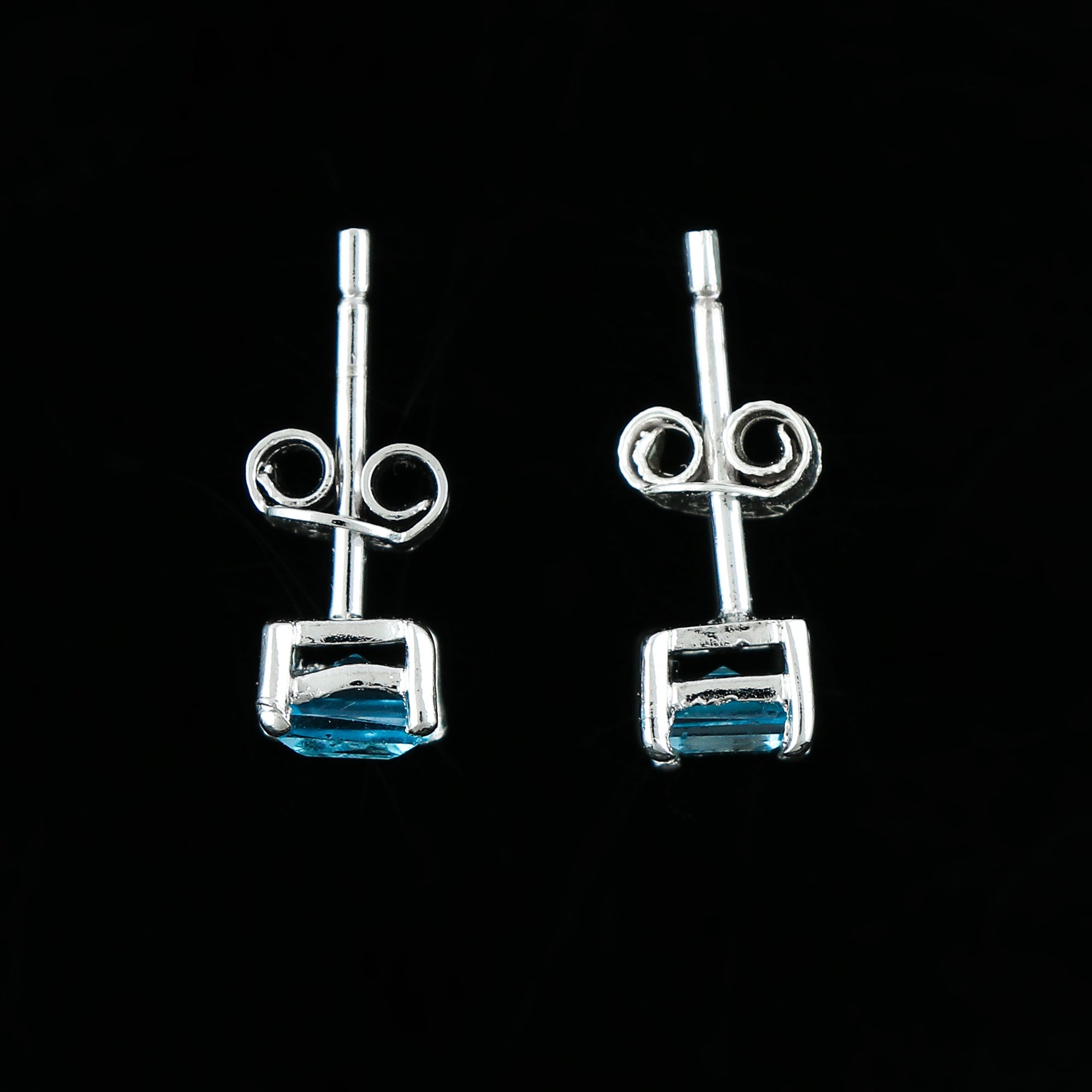 Square Cut Stud Earrings crafted from a 4x4 mm Natural Sky Blue Topaz Gemstone