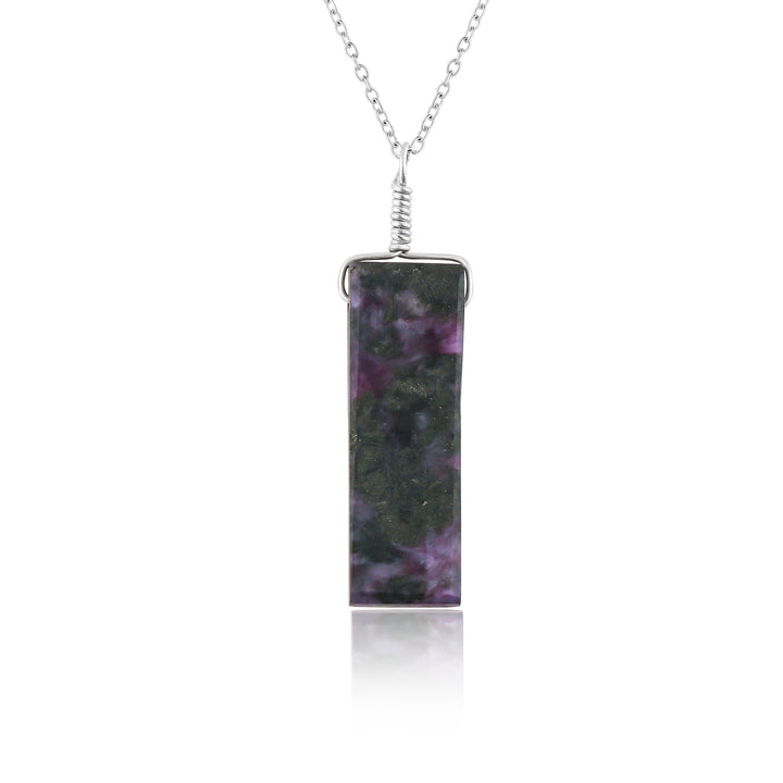 Necklace with a rectangular pendant on a white background