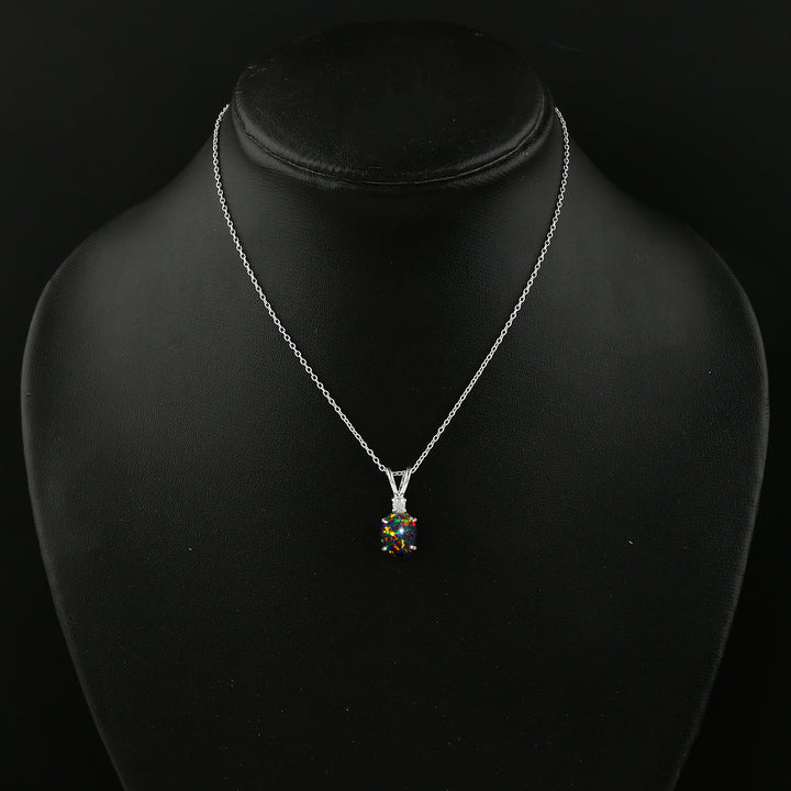 Verified Quality in 1.3 Ct White Dot Ethiopian Opal Pendant style in 925 silver