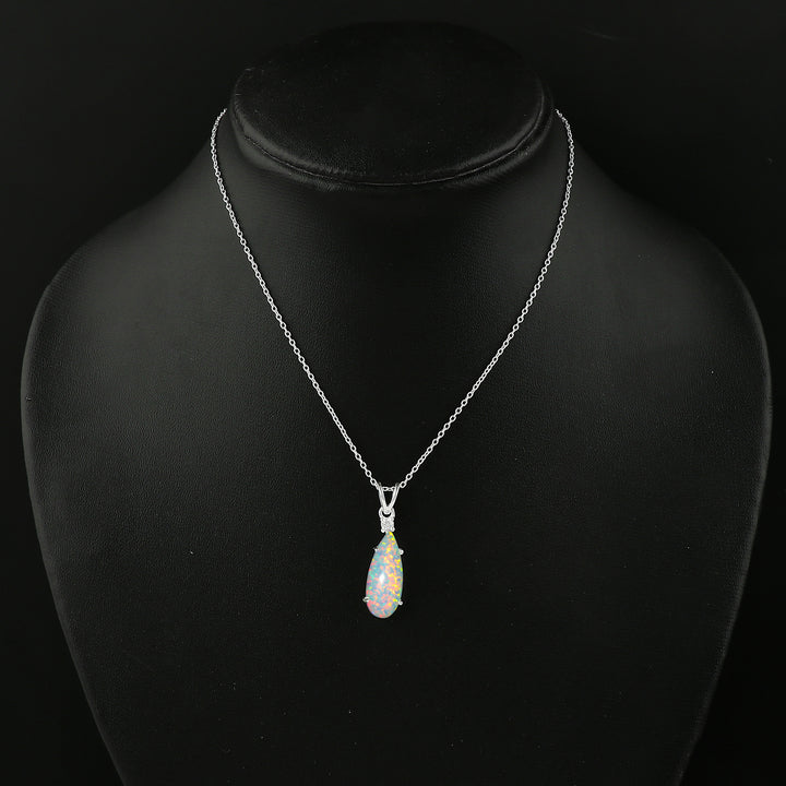 Handicrafted 2.5 Ct White Dot Ethiopian Opal Pendant in sterling 925 silver