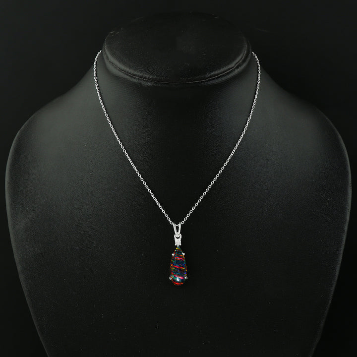 Handmade 925 Silver 2.5 Ct Black Line Ethiopian Opal Pendant