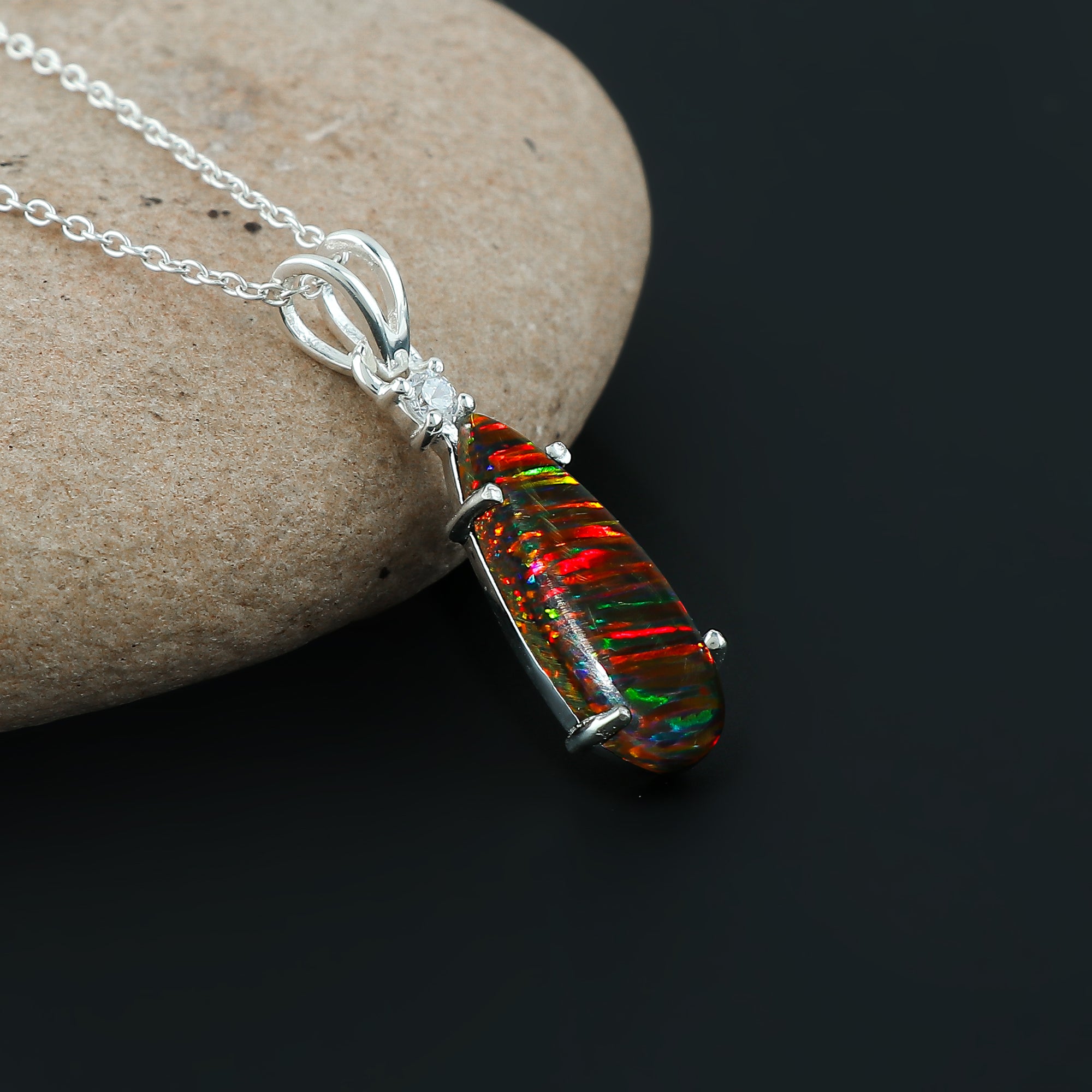 Captivating 2.5 Black Line Ethiopian Opal Pendant in 925 Silver