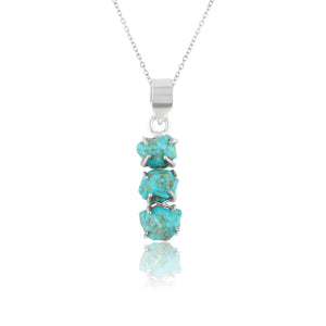 Beautiful Raw Turquoise Pendant Necklace with Silver Plated Prong Setting
