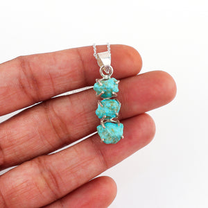 Handcrafted Silver Plated Turquoise Pendant Necklace in AA+ Natural Raw Gemstone