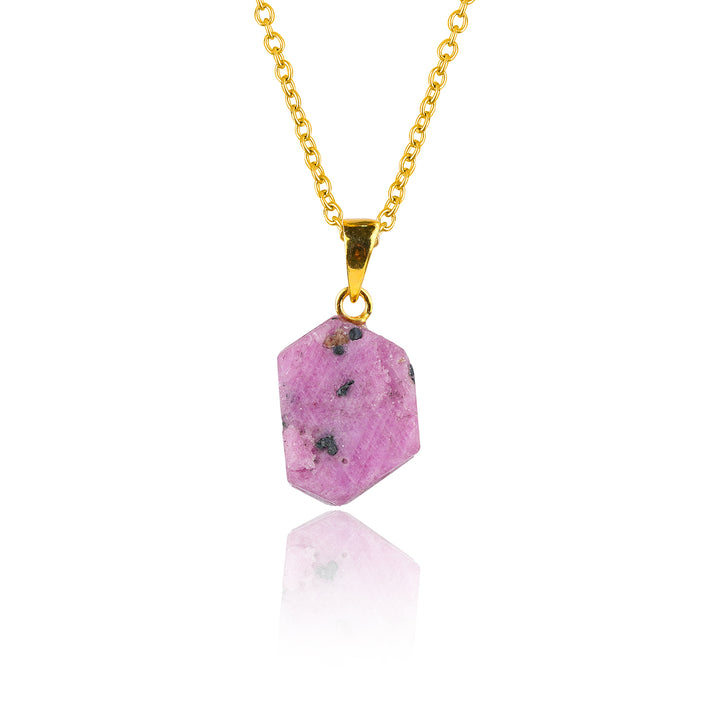Dainty Gold-Plated Ruby Raw Crystal Pendant Necklace | 18 inch | AA+ Premium Quality