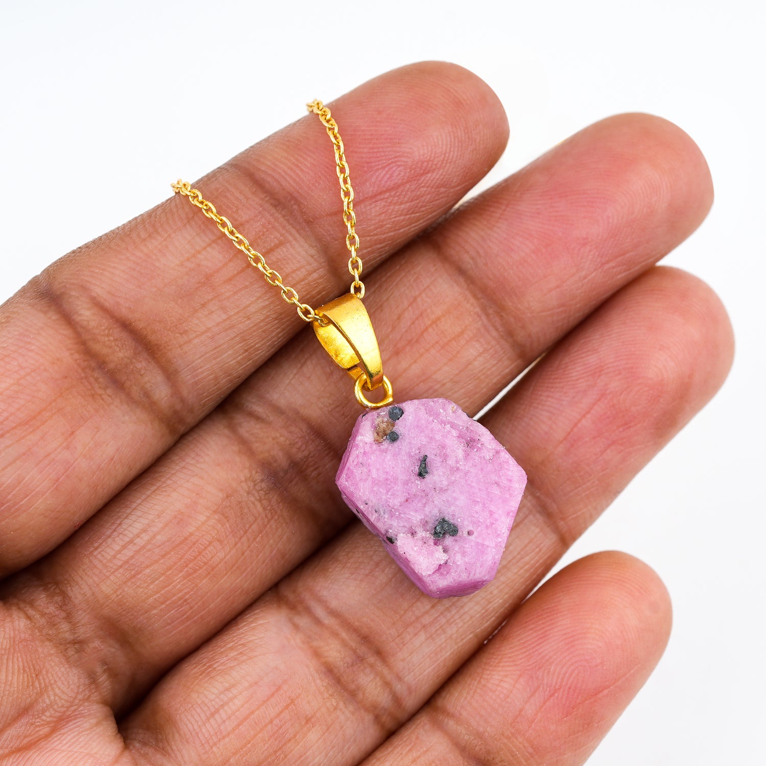 Genuine Handmade Ruby Raw Gemstone Pendant Necklace | 16 Inch Chain + 2 Inch externder