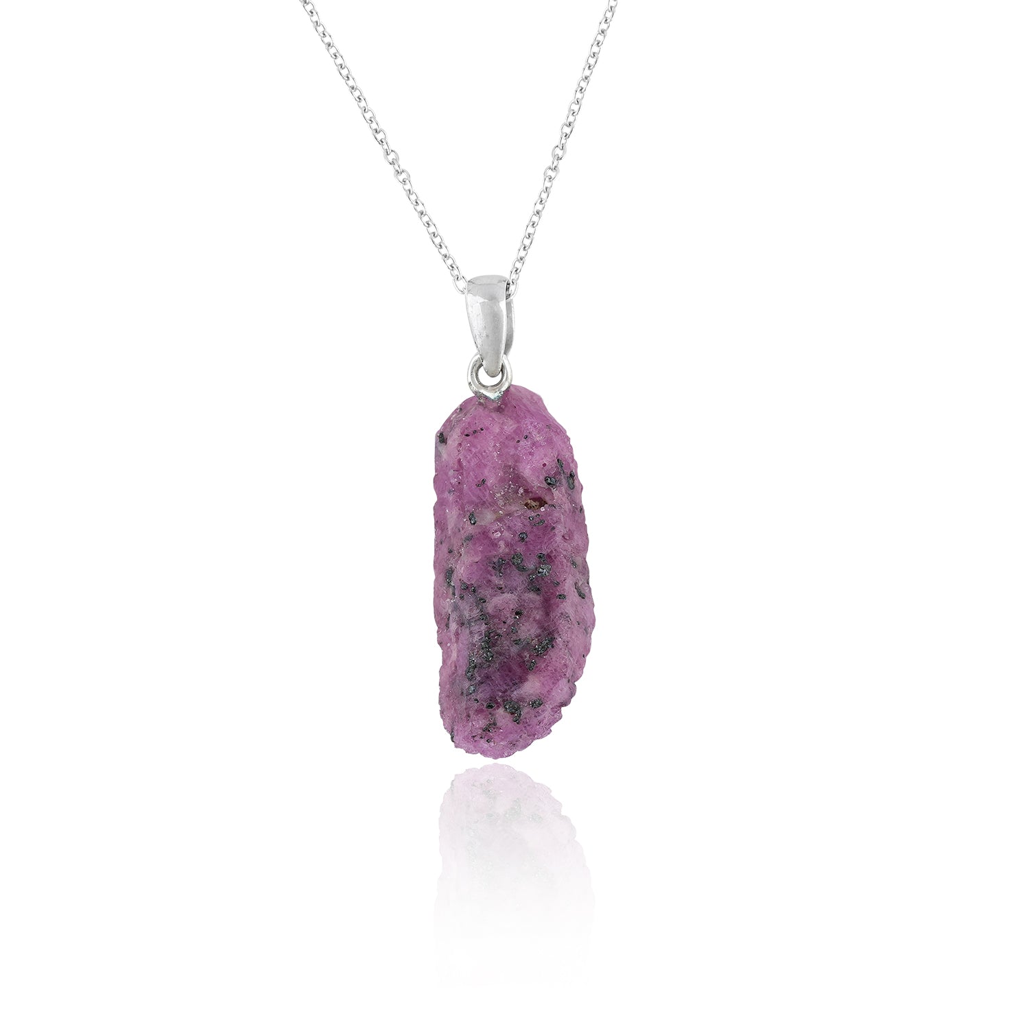 Natural Ruby Raw Crystal Pendant Necklace with Gold Plated Brass Chain
