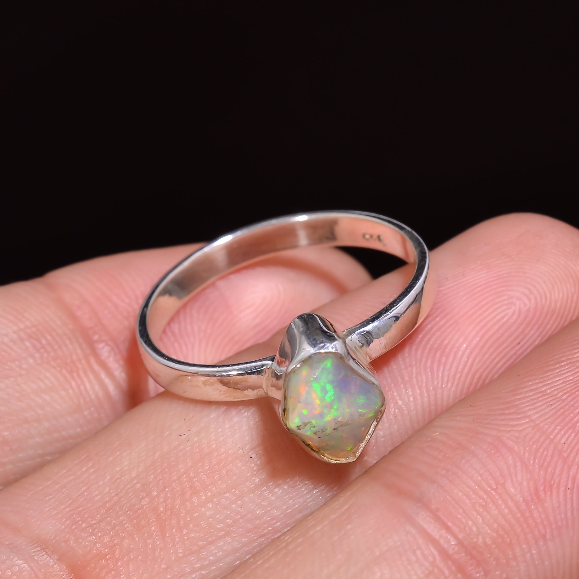 Natural Raw Ethiopian Opal Rings for Women crafted in 925 Silver