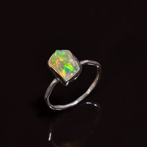 Natural Ethiopian opal ring in sterling silver, ethnic style handmade jewelry