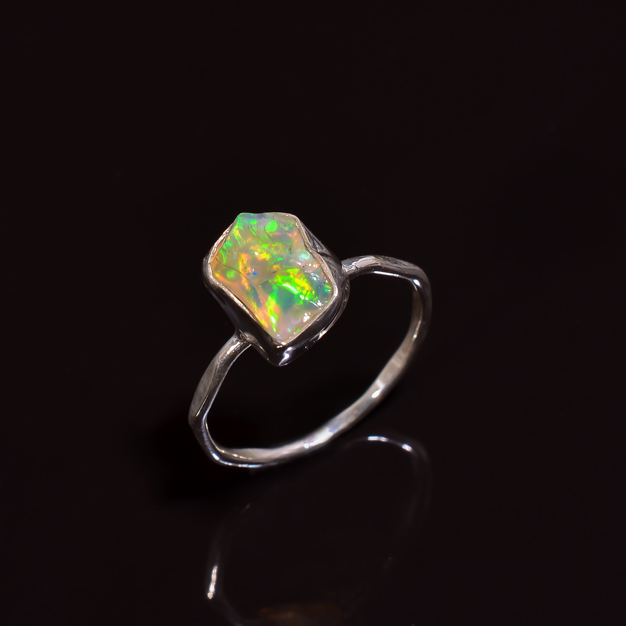 Natural Ethiopian opal ring in sterling silver, ethnic style handmade jewelry