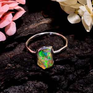 Handcrafted sterling silver ring featuring natural white Ethiopian opal