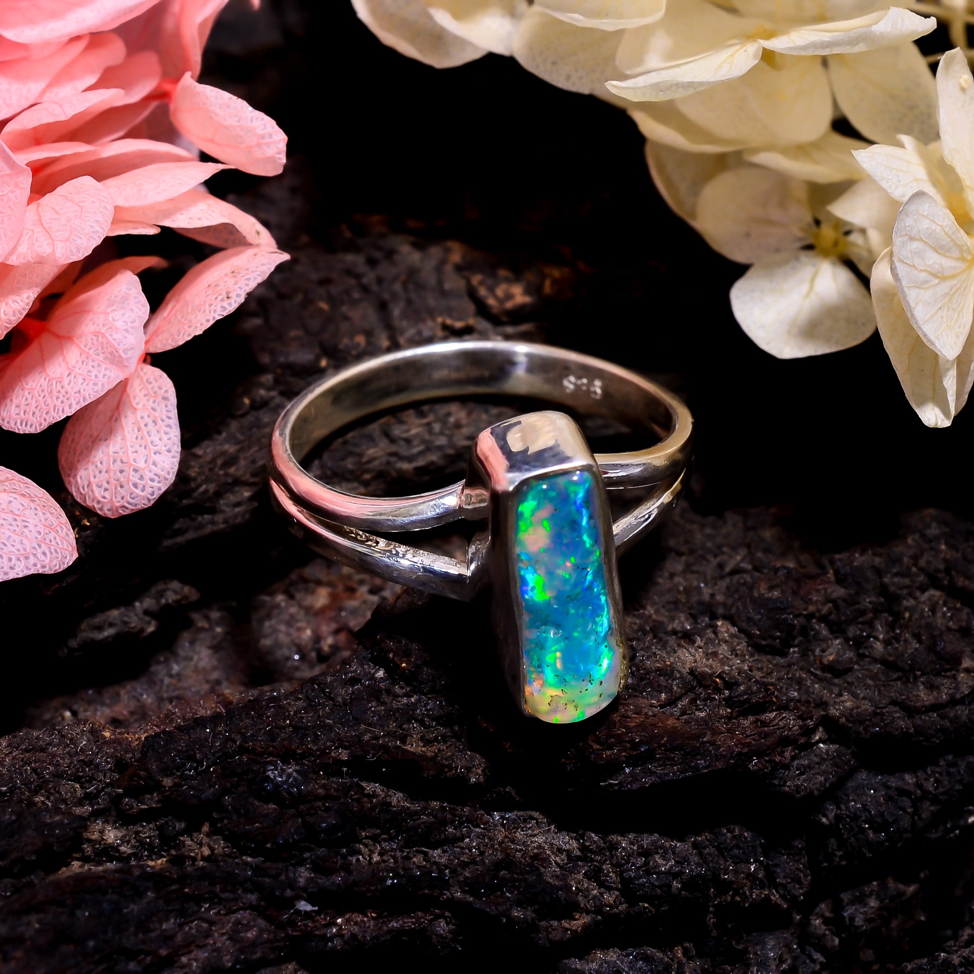 Mesmerizing Natural Raw Ethiopian Opal Ring made in 925 sterling silver