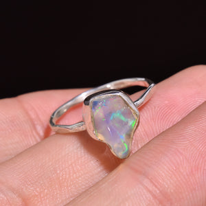 Stunning natural Raw White Ethiopian opal ring featuring a radiant 11×9 mm gemstone in 925 sterling silver