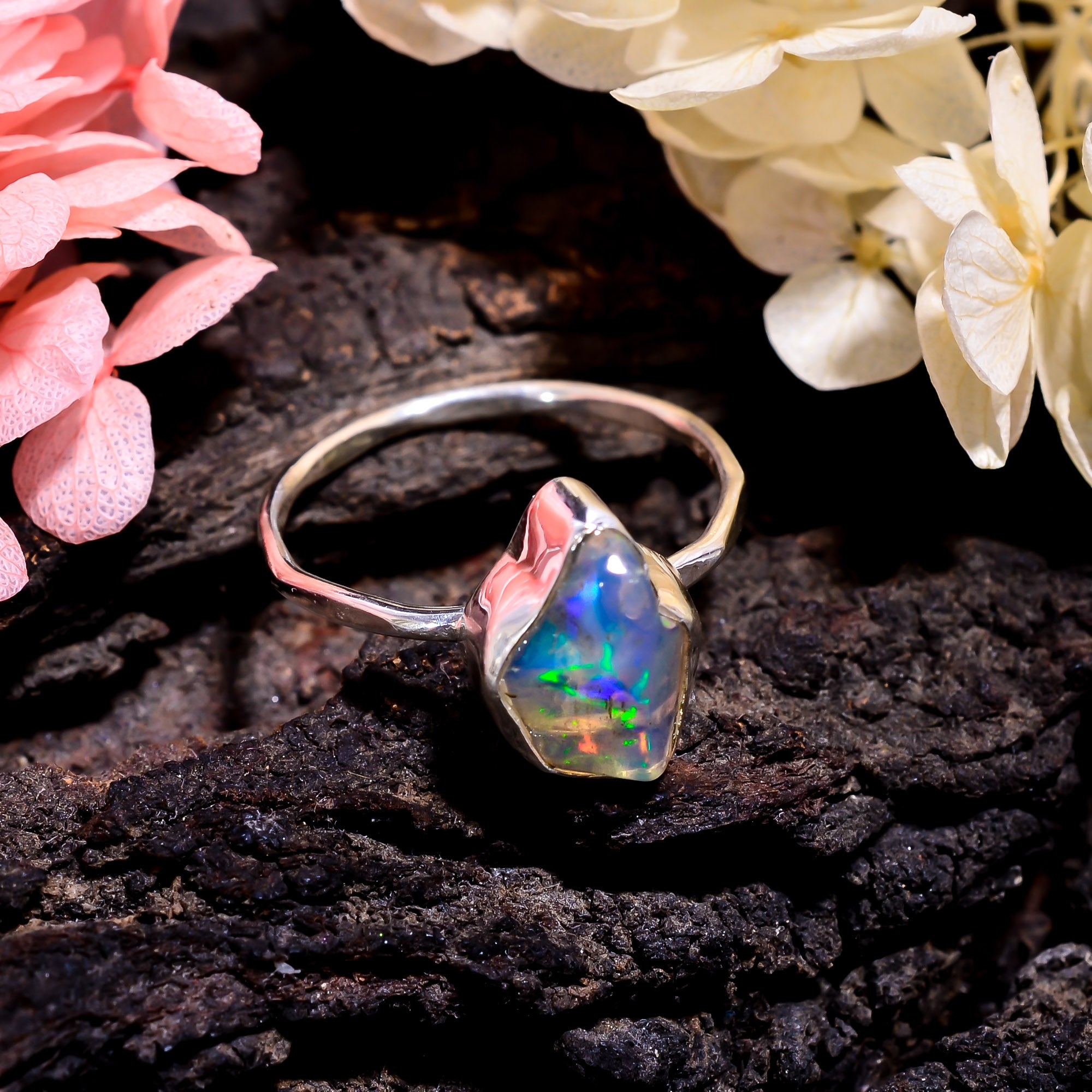 Premium quality fine jewelry set in 925 sterling silver showcasing Raw White Ethiopian Opal 