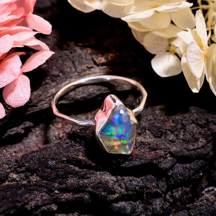 Premium quality fine jewelry set in 925 sterling silver showcasing Raw White Ethiopian Opal 