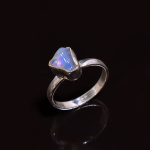 Handmade sterling silver ring with natural 8×8 mm white Raw Ethiopian opal