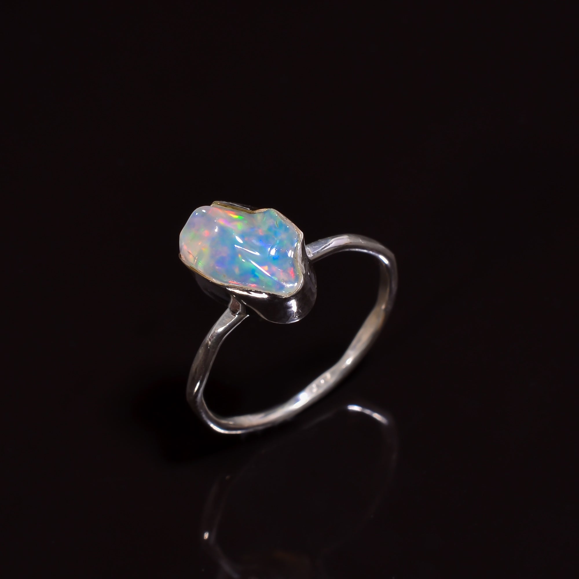 Premium Quality Raw White Ethiopian Opal polished in 925 sterling silver, set in AA++ Natural Gemstone 