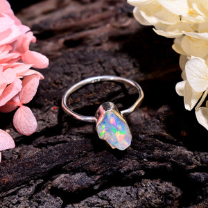 Natural Raw White Ethiopian Opal Ring set in 925 Sterling Silver